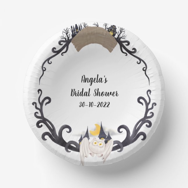 Gothic Floral Ghosts Bats Wreath Hallowedding Paper Plate (Front)