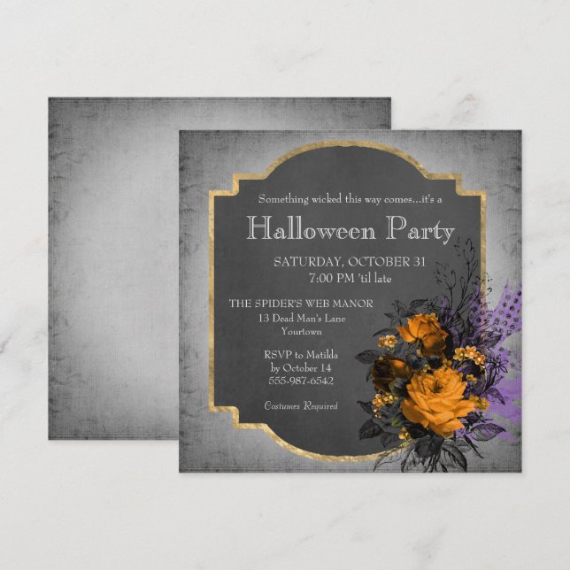 Gothic Floral Halloween Party Invitation (Front/Back)