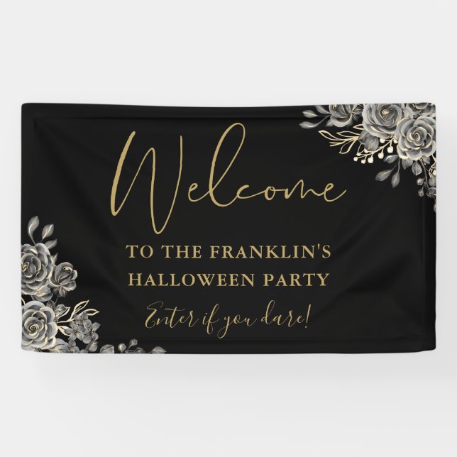 Gothic Floral Halloween Party Welcome Banner (Horizontal)