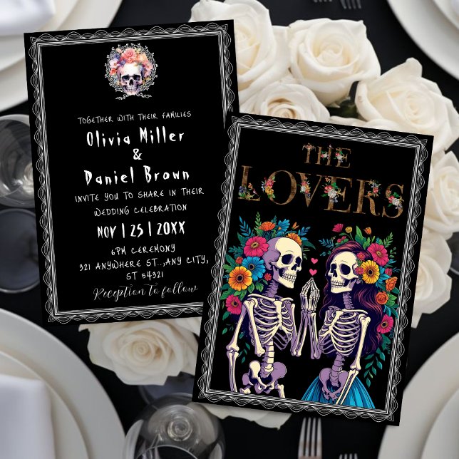 Gothic Floral halloween Skeleton Wedding Invitation (Creator Uploaded)
