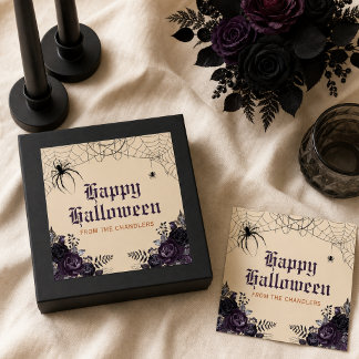 Gothic Floral Halloween with Custom Name for Guest Square Sticker