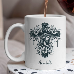 Gothic Floral Jesus On Cross Coffee Mug