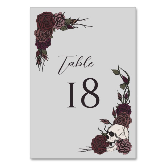 Gothic Floral Light Gray Wedding Table Number Card (Front)