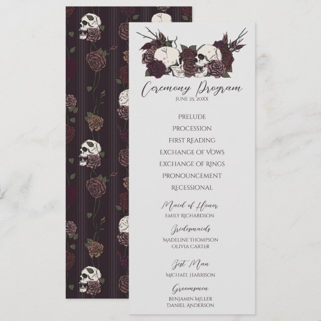 Gothic Floral Light Grey Wedding Program Card (Front/Back)