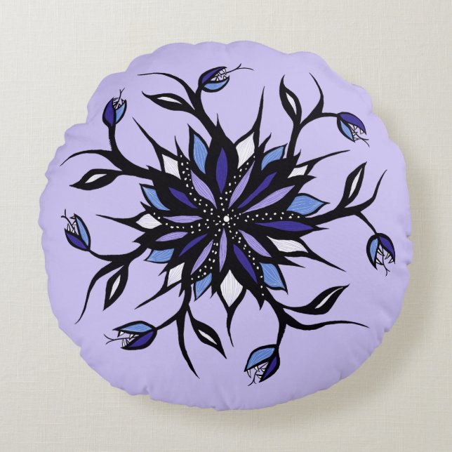 Gothic Floral Mandala Monsters And Teeth Round Cushion (Front)