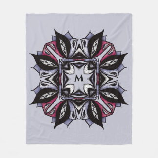 Gothic Floral Mandala Purple Pink Black Monogram Fleece Blanket