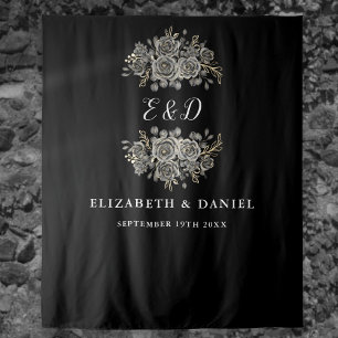Gothic Floral Monogram Wedding Backdrop Tapestry