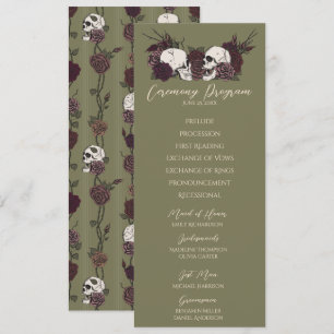 Gothic Floral Olive Green Wedding Program Card