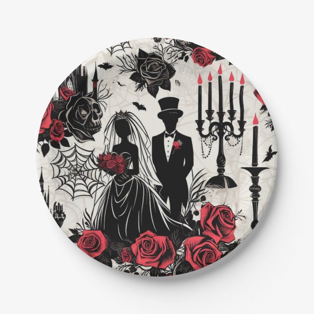 Gothic Floral Paper Plate - Halloween, Wedding (Front)