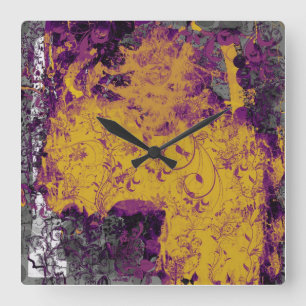 Gothic Floral Purple and Yellow Wall Clock