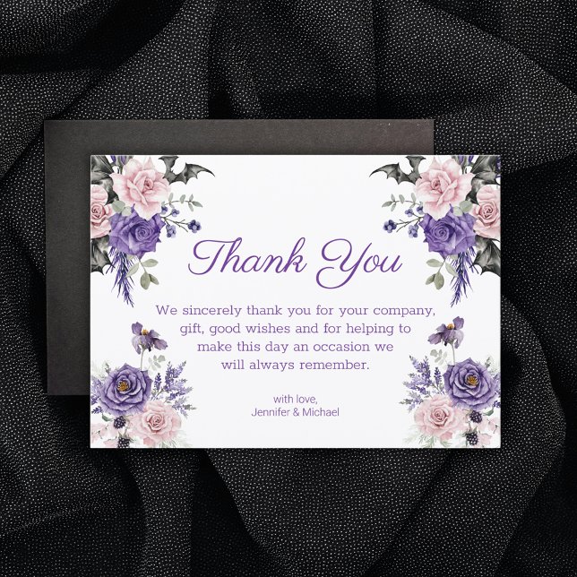 gothic floral purple pink halloween wedding thank you card (Creator Uploaded)