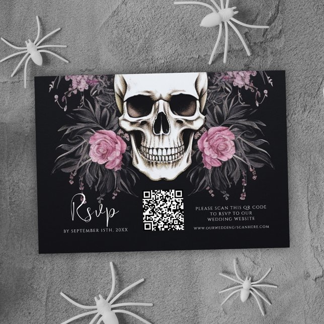 Gothic Floral QR Code Wedding RSVP Card (Gothic Floral QR Code Wedding RSVP Card)