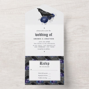 Gothic Floral Raven Wedding All In One Invitation