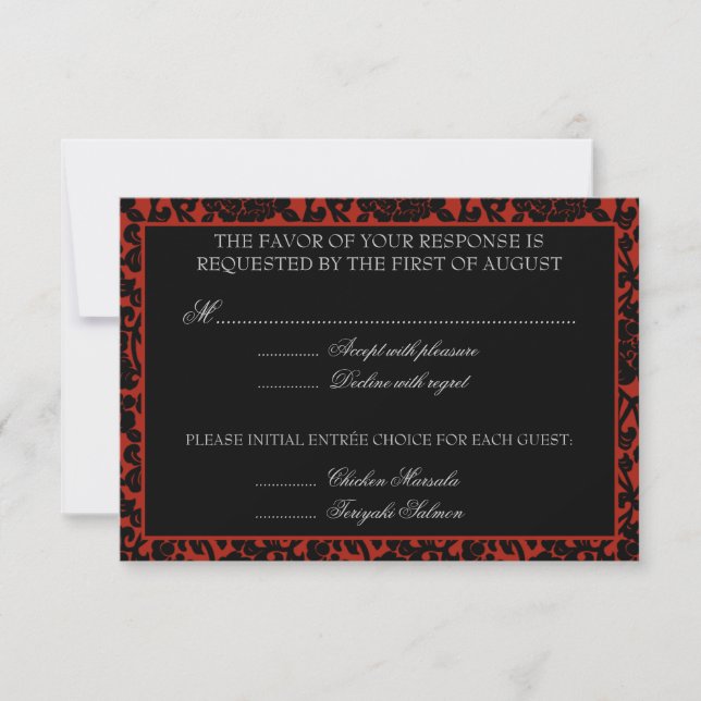 Gothic Floral Red & Black Damask RSVP Monogram (Front)