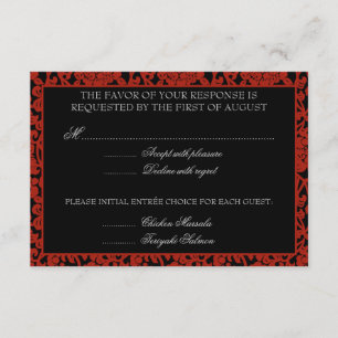 Gothic Floral Red & Black Damask RSVP Monogram Card