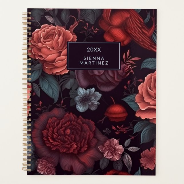 Gothic Floral Red Blue Black Flower Blossoms Planner (Front)