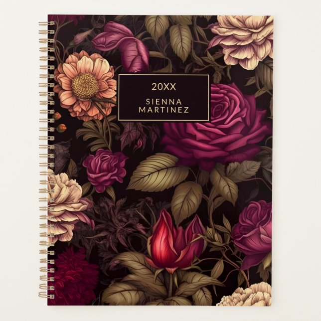 Gothic Floral Red Cream Flower Blossoms Planner (Front)