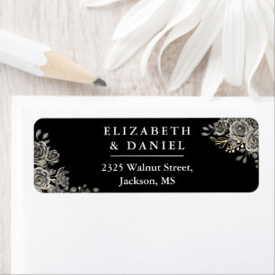 Gothic Floral Roses Black And White Return Address