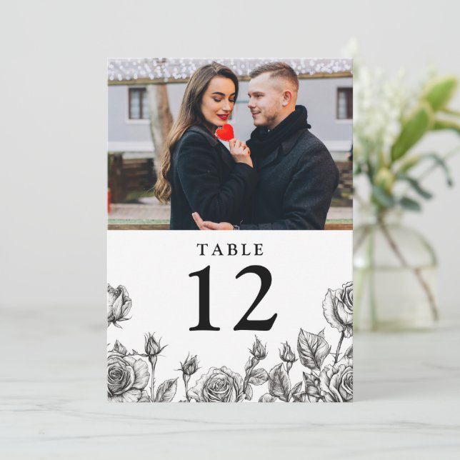 Gothic Floral Roses Photo Table Number (Standing Front)