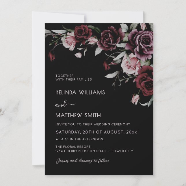 Gothic Floral Roses | Photo Wedding Invitation (Front)