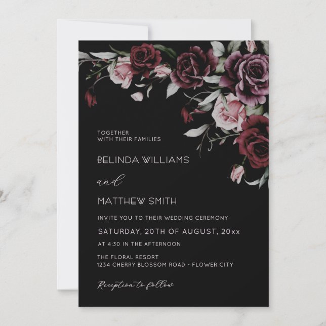 Gothic Floral Roses | Photo Wedding Invitation (Front)