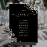 Gothic Floral Roses Seating Plan Table Number<br><div class="desc">These elegant floral roses black and gold gothic wedding table numbers can be personalised with your guests' seating plan set in chic typography. The cards are printed on the front and back (double-sided). Designed by Thisisnotme©</div>