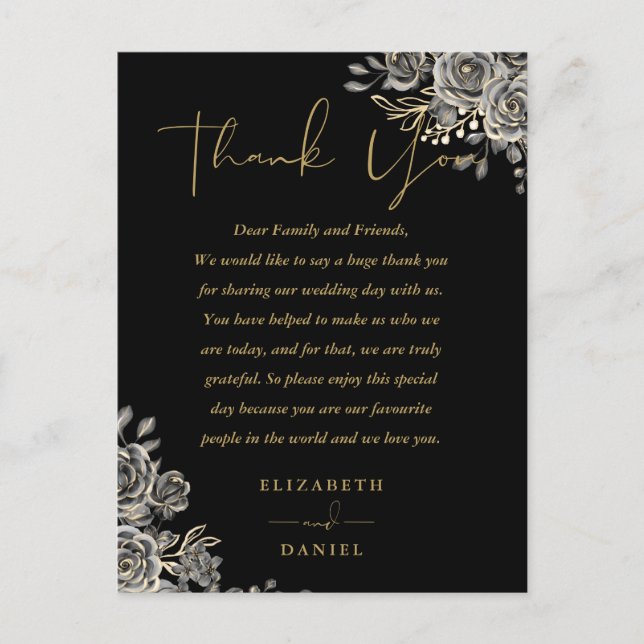 Gothic Floral Roses Thank You Wedding Place Card (Front)