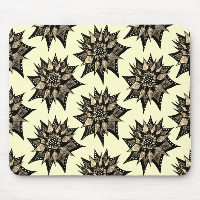 Gothic Floral Sepia Spiked Flower Pattern Mouse Mat (Front)