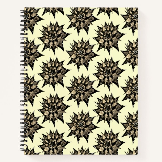 Gothic Floral Sepia Spiked Flower Pattern Notebook (Front)