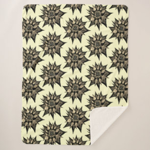 Gothic Floral Sepia Spiked Flower Pattern Sherpa Blanket
