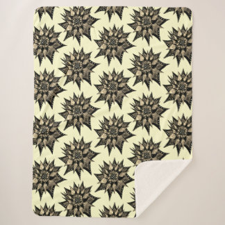 Gothic Floral Sepia Spiked Flower Pattern Sherpa Blanket