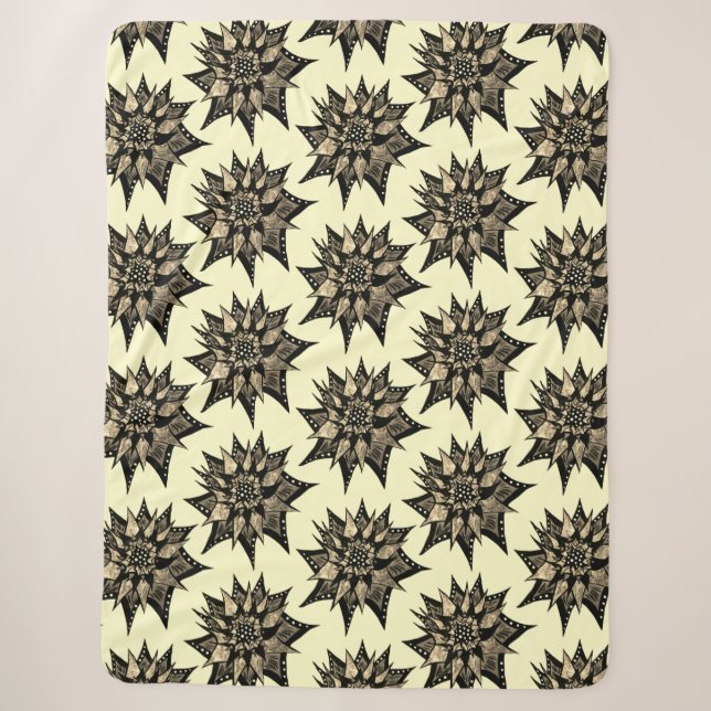 Gothic Floral Sepia Spiked Flower Pattern Sherpa Blanket (Front)