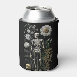 Gothic Floral Skeleton   Halloween Dark Botanical Can Cooler