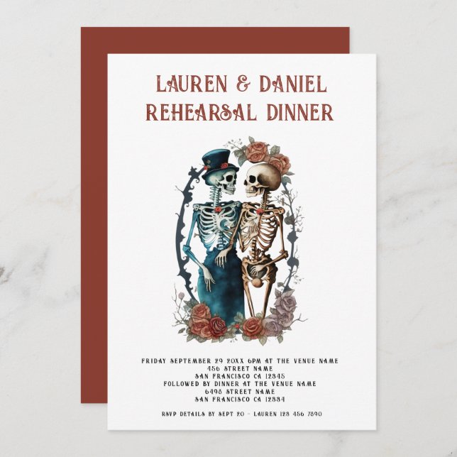 Gothic Floral Skeletons Wedding Rehearsal Dinner  Invitation (Front/Back)