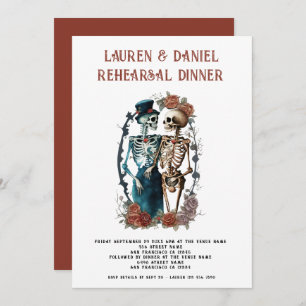 Gothic Floral Skeletons Wedding Rehearsal Dinner Invitation