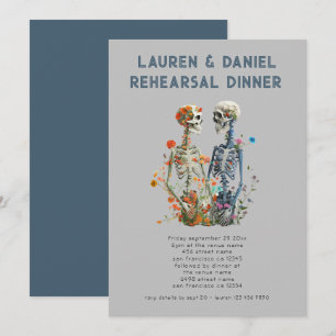Gothic Floral Skeletons Wedding Rehearsal Dinner Invitation