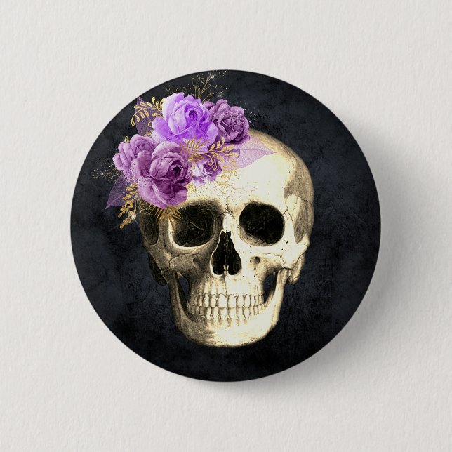 Gothic Floral Skull  6 Cm Round Badge (Front)