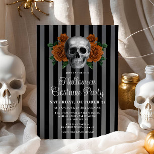 Gothic Floral Skull Adult Halloween Costume Party Invitation