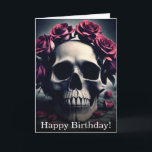 Gothic Floral Skull and Roses Birthday Card<br><div class="desc">A dark and gothic painting of a human skull surrounded by pale gothic roses and petals, featuring a creepy desaturated gothic atmosphere and otherworldly atmosphere, this birthday card is perfect for lovers of dark gothic skulls and dark romantic gothic flowers and roses, giving a unique birthday message with this unique...</div>