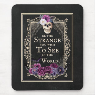 Gothic Floral Skull Bats Funny Quote Black Purple  Mouse Mat