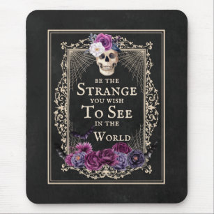 Gothic Floral Skull Bats Funny Quote Black Purple  Mouse Mat