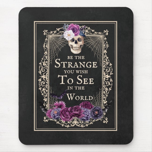 Gothic Floral Skull Bats Funny Quote Black Purple  Mouse Mat (Front)