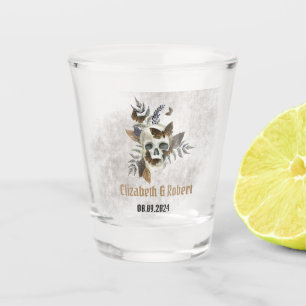 Gothic Floral Skull Butterflies Leaves Wedding  Shot Glass