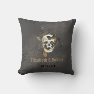 Gothic Floral Skull Butterflies Wedding  Cushion