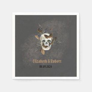 Gothic Floral Skull Butterflies Wedding Napkin