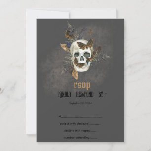 Gothic Floral Skull Butterflies Wedding RSVP   Invitation