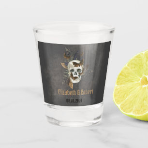 Gothic Floral Skull Butterflies Wedding  Shot Glass
