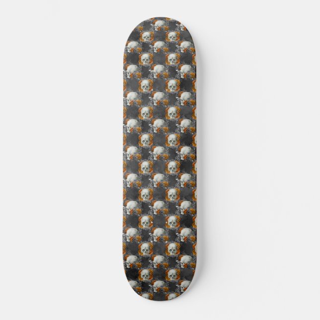 Gothic Floral Skull Copper Floral  Skateboard (Front)