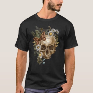 Gothic Floral Skull Cottagecore Halloween T-Shirt