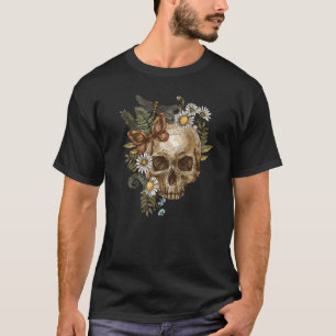 Gothic Floral Skull Cottagecore Halloween T-Shirt